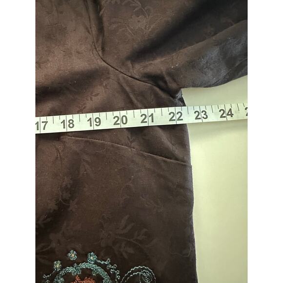 Coldwater Creek Sz L Brown Embroidered Jacquard Open Front Venice Jacket Boho - Picture 5 of 9